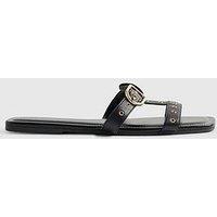 River Island Leather T Bar Buckle Sandals - Black