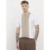 River Island Beige Colour Blocked Stripe Polo Shirt
