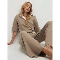 River Island Beige Ribbed Polo Loungewear Set - Grey