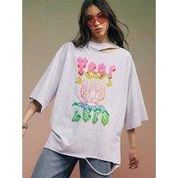 River Island Year Zero Tiger Boyfriend Fit T-Shirt - Grey