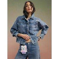 River Island Year Zero Notes Denim Jacket - Blue