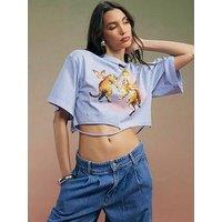 River Island Year Zero Tiger Graphic Crop T-Shirt - Blue