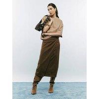 River Island Faux Suede Wrap Midi Skirt