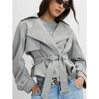 River Island Faux Leather Cropped Belted Trench Coat
