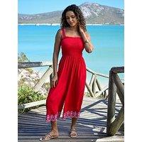 Pour Moi Lauren Shirred Bodice Broderie Hem Jumpsuit