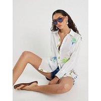 River Island Palm Tree Embroidered Shirt