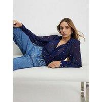 River Island Spot Print Scallop Detail Chiffon Shirt