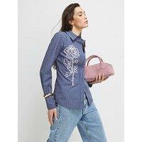 River Island Striped Long Sleeve Embroidered Shirt