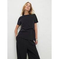 River Island Short Sleeve Gathered Side Top - Black