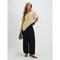 River Island Beige Asymmetric Lace Satin T-Shirt - Natural