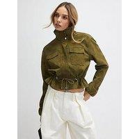 River Island Funnel Neck Drawstring Jacket - Khaki