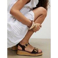 River Island Faux Suede Buckle Strap Wedge Sandals - Brown