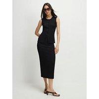 River Island Textured Midi Skirt - Black