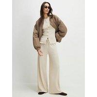 River Island Texture Wide Leg Trouser - Beige