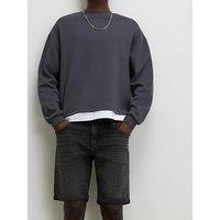 River Island Slim Fit Washed Denim Shorts - Black
