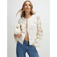 River Island Long Sleeve 3D Floral Jacket - Cream