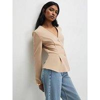 River Island Long Sleeve Pleated Jacket - Beige