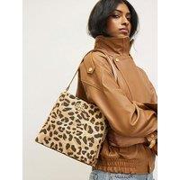 River Island Leopard Jacquard Bucket Bag - Beige