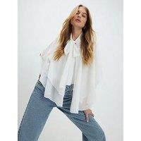 River Island High Neck Ruffle Cape - Cream