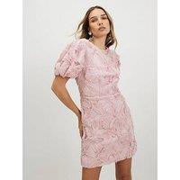 River Island Puff Sleeve 3D Floral Mini Dress - Pink