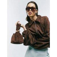 River Island Faux Suede Gold Detail Clutch Bag - Brown