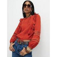 River Island Long Sleeve Ruffle Blouse - Dark Orange