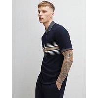 River Island Slim Fit Stripe Polo Shirt - Blue