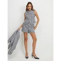 River Island Boucle Fringed Trim Shorts - Blue