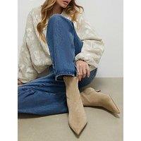 River Island Beige Faux Suede Pointed Toe Sock Boots - Cream