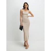 River Island Beige Knitted Ribbed Midi Dress - Natural