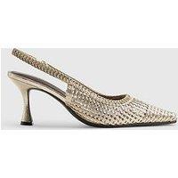 River Island Weave Sling Back Court Heels - Gold