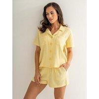 Pour Moi Woven Double Cloth Revere Collar Shirt And Short Pyjama Set