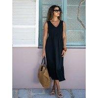 Pour Moi Crochet Bodice Cotton Slub Midi Dress