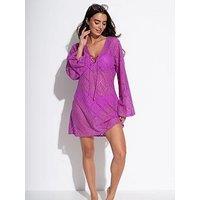 Pour Moi Free Spirit Crochet Lace Long Sleeve Beach Cover Up