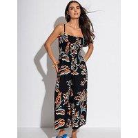 Pour Moi Anna Strapless Shirred Bodice Crop Leg Beach Jumpsuit