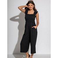 Pour Moi Iris Frill Detail Cotton Slub Crop Leg Jumpsuit