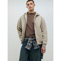 River Island Beige Oversized Fit Zip Through Hoodie