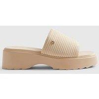 River Island Beige Wide Fit Knitted Mule Flatform Sandals