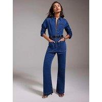 River Island Stretch Denim Straight Leg Jumpsuit