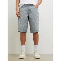 River Island Geometric Print Denim Shorts