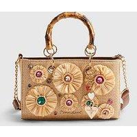 River Island Raffia Gem Flower Tote Bag