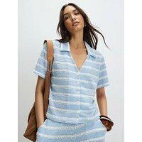 River Island Short Sleeve Striped Crochet Shirt