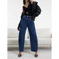 River Island Mid Rise Seamed Raw Hem Barrel Jeans