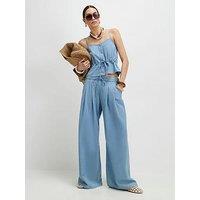 River Island Denim Look Drawstring Wide Leg Trousers