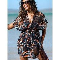 Pour Moi Knotted Front Lurex Stripe Chiffon Kaftan