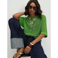 River Island Open Stitch Knit T-Shirt - Green