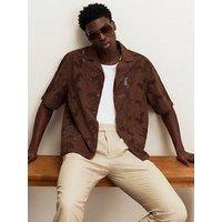 River Island Boxy Fit Lace Fabric Block Shirt - Brown