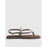 River Island Leather Toe Thong Bangle Flat Sandals - Brown