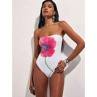 River Island Floral Sequin Swimsuit - White