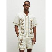 River Island Cream Palm Tree Embroidered Shirt - Cream